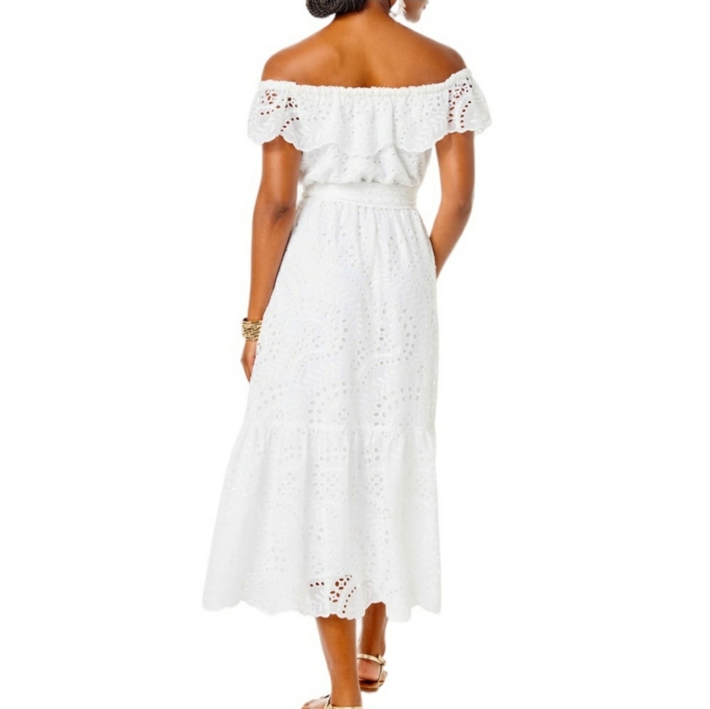 Nwt Medium Lilly.Pulizer  Dress- Geri Off-The-Shoulder -Swirly Fern Scalloped - Picture 3 of 9